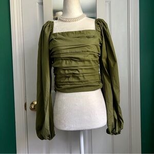 Abercrombie & fitch Olive Green Ruched Long Sleeve Top S